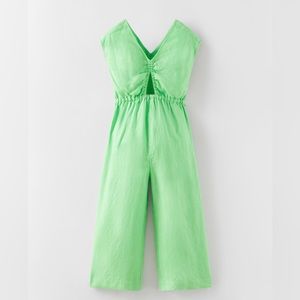 Zara Kids Green Linen Cut Out Jumpsuit